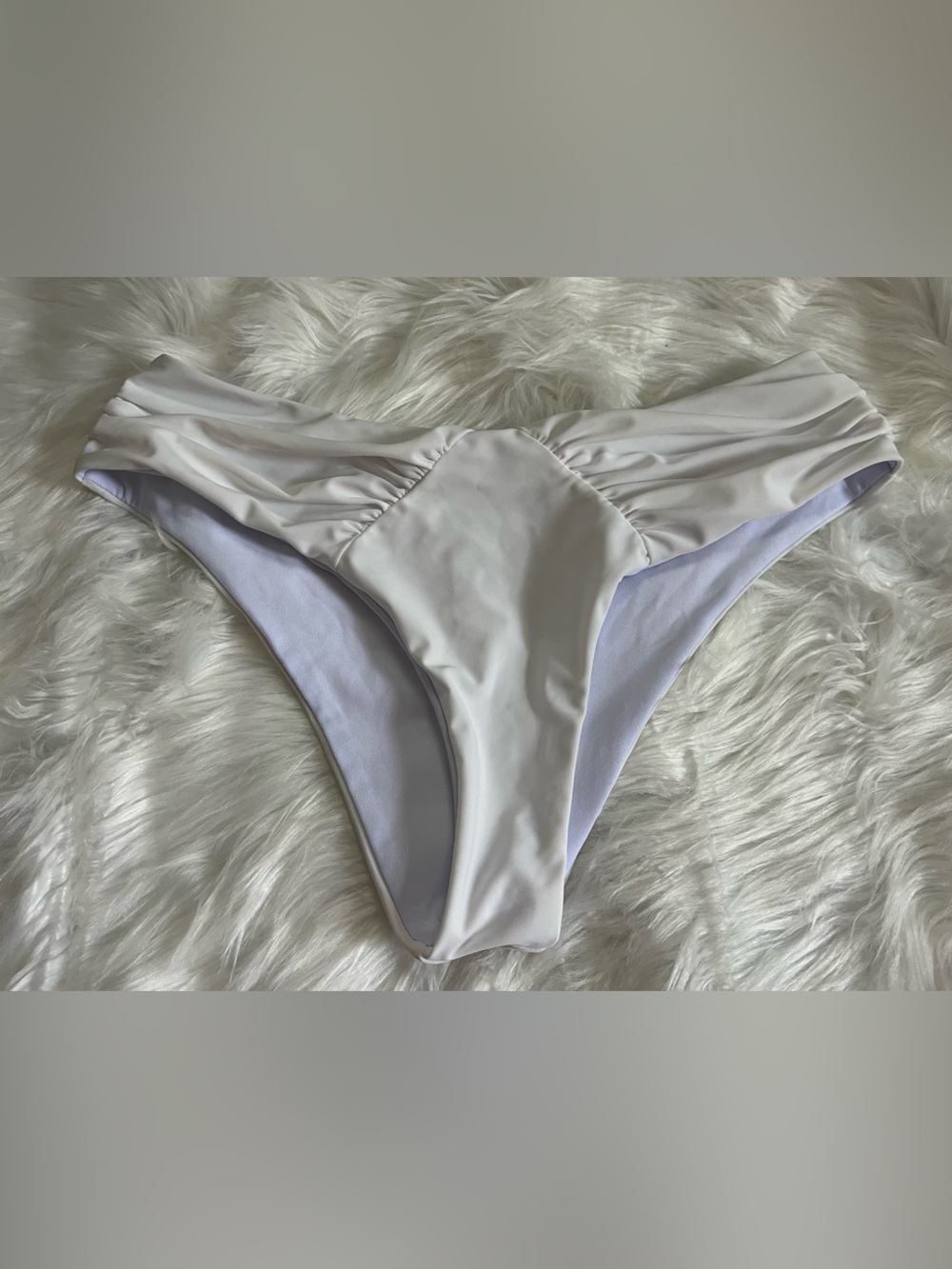SHEIN White High-Cut Ruched Bikini Bottom